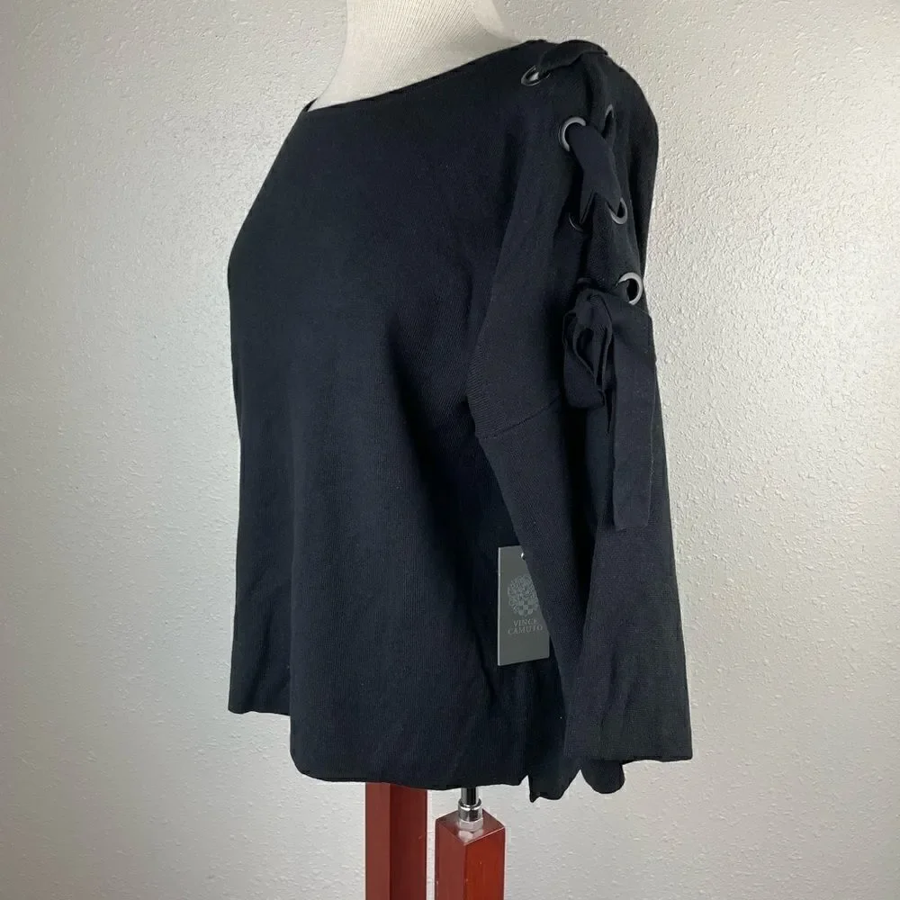 NWT Vince Camuto Black Three Quarter Sleeve Sweater Tip Size S